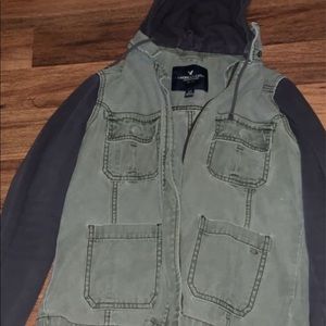 American Eagle dark green jean and grey jacket